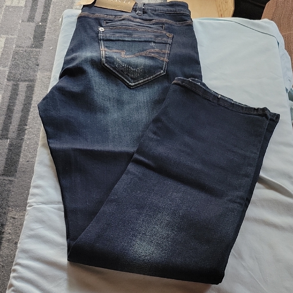 40x33 Men's Black Bull Blue Denim Jeans Low Waist Regular Fit Stretch